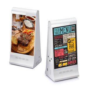Double Side Screen  Digital Signage Display with 23200mAH Battery for Tabletop White (868PX)