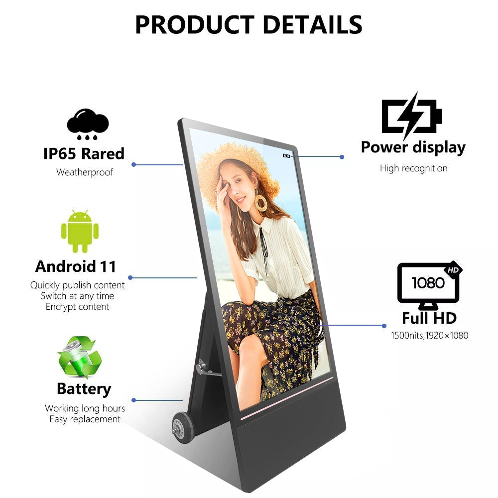 WeADS 43 inch Rechargeable Portable Freestanding Digital Signage Displays